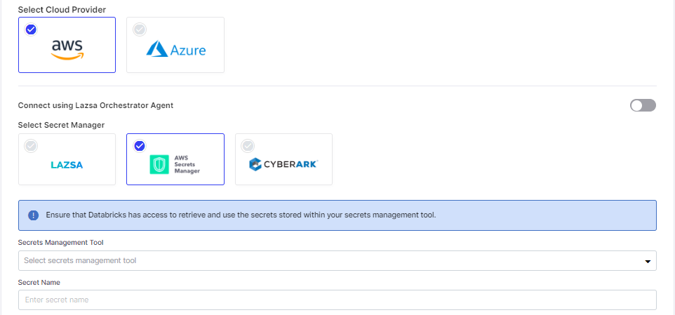 Databricks Configuration No Orchestrator Lazsa- managed secrets